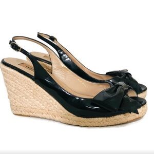 Valentino Black Patent Espadrille Wedges sandals